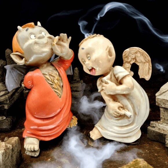 Vintage Gabriel & Lucifer Figurines Angel Devil KMH 1994 Gothic Halloween Props - Picture 1 of 10